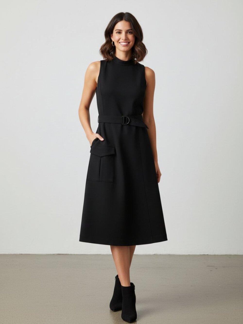 SPANX Belted Ponte Cargo Dress Black Small NWT Repaired Utility Midi Dress
